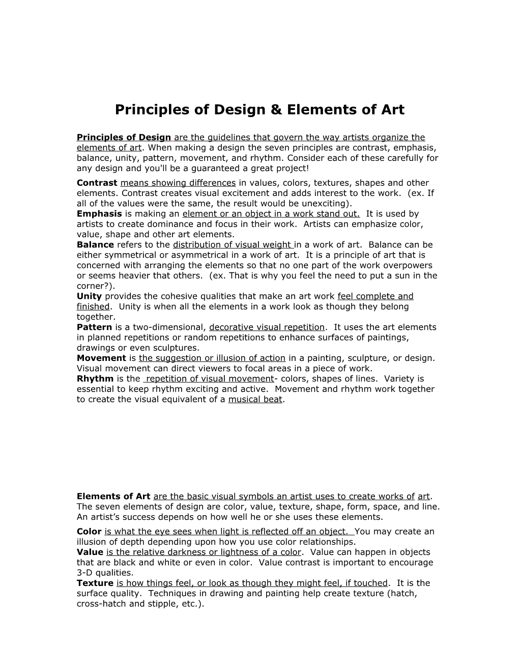 Principles of Design & Elements of Art