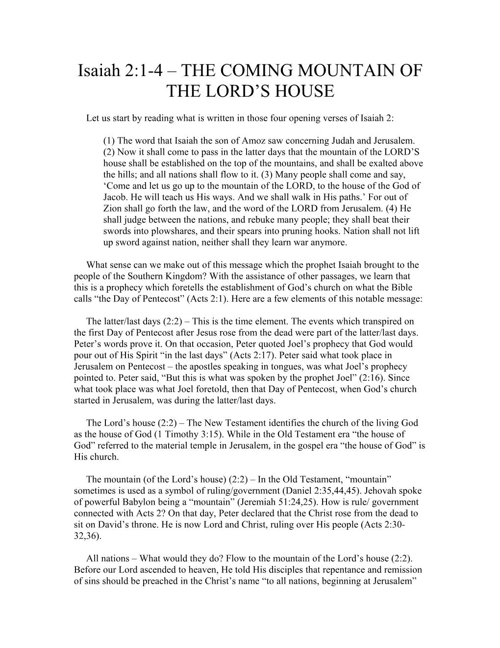 Isaiah 2:1-4 the COMING MOUNTAIN of the LORD S HOUSE