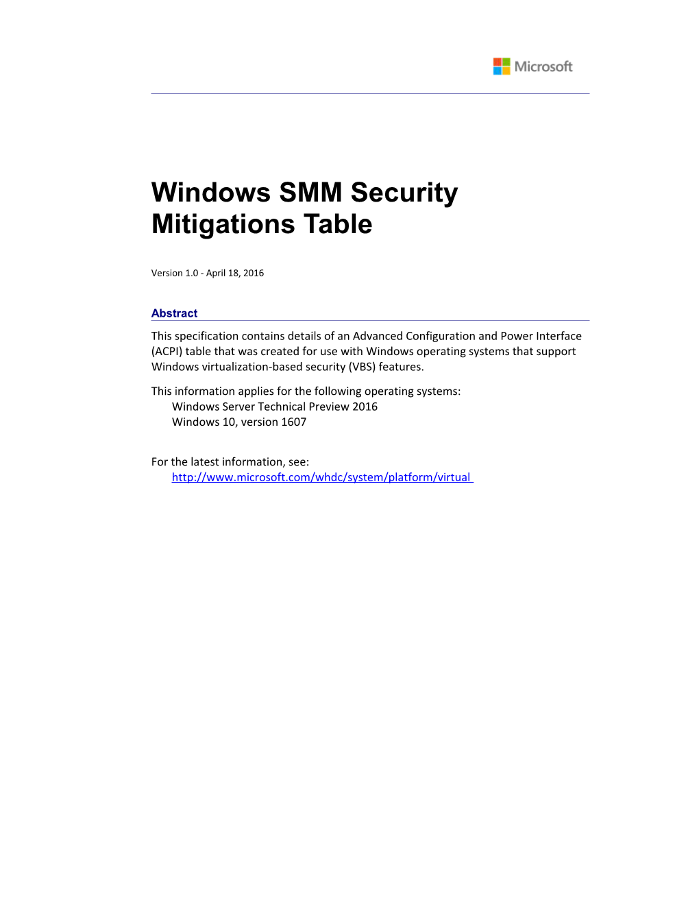 Windows SMM Security Mitigations Table