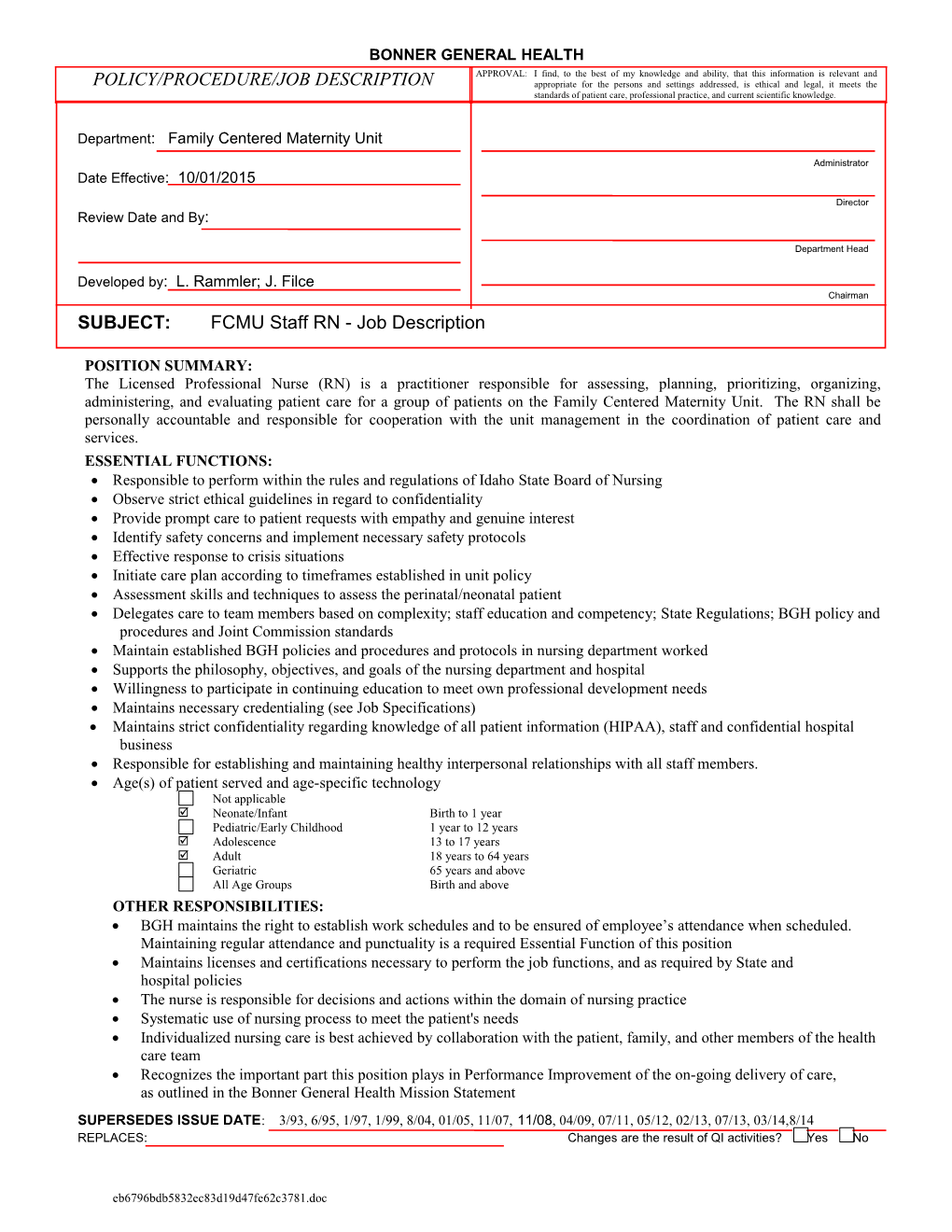 Subject:FCMU Staff RN - Job Description