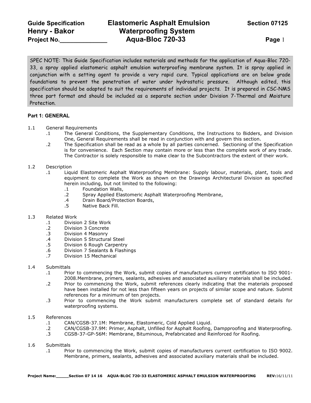 Guide Specification Elastomeric Asphalt Emulsionsection 07125