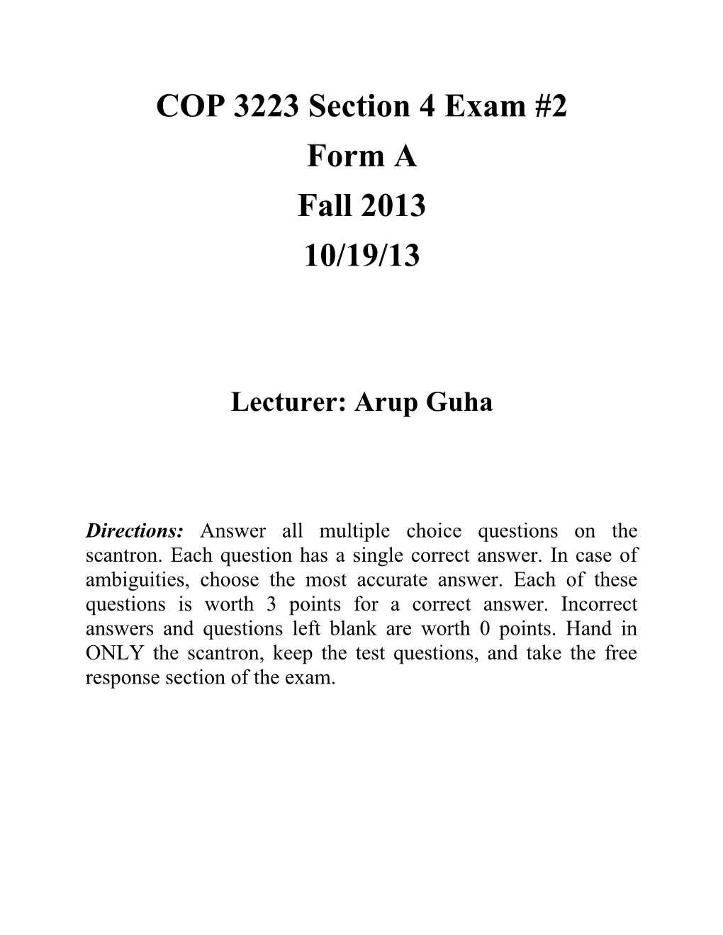 COP 3223 Section 4 Exam #2