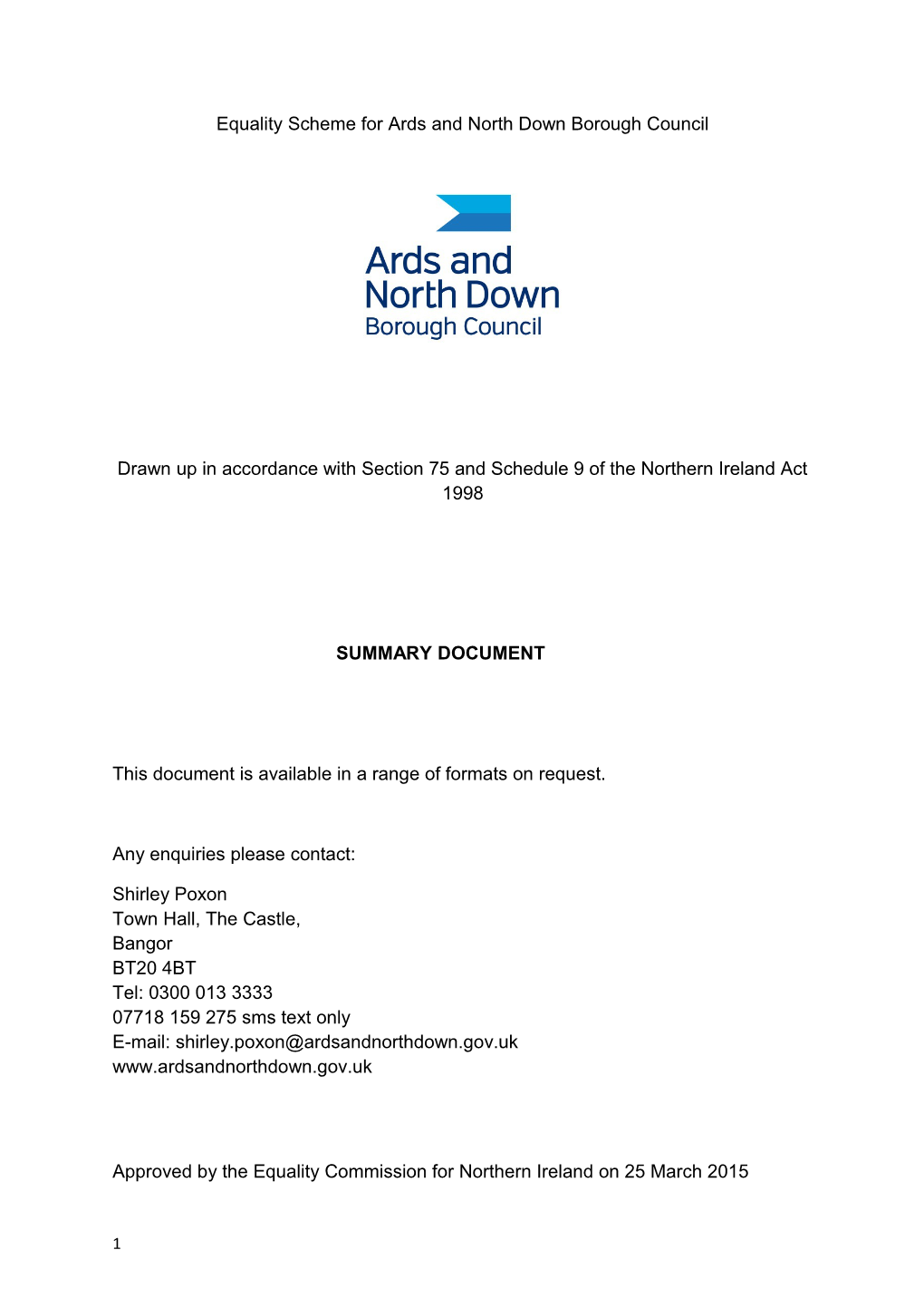 Equality Scheme for Ards and North Down Borough Council