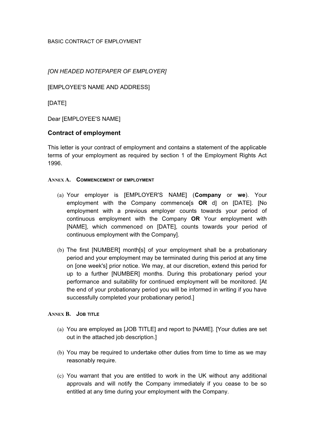Employment Contract for a Junior Employee