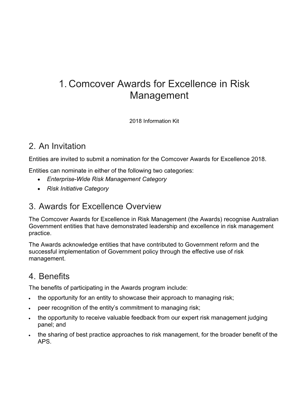 Comcover Awards for Excellence in Risk Management