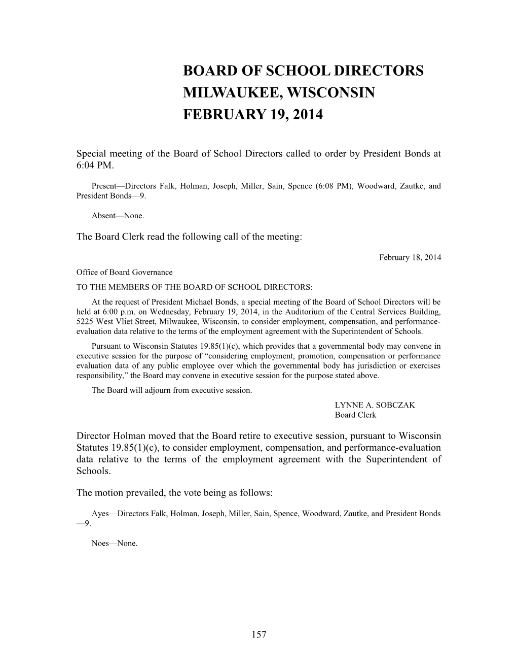 February 2014 Proceedings of the Milwaukee Board of School Directors