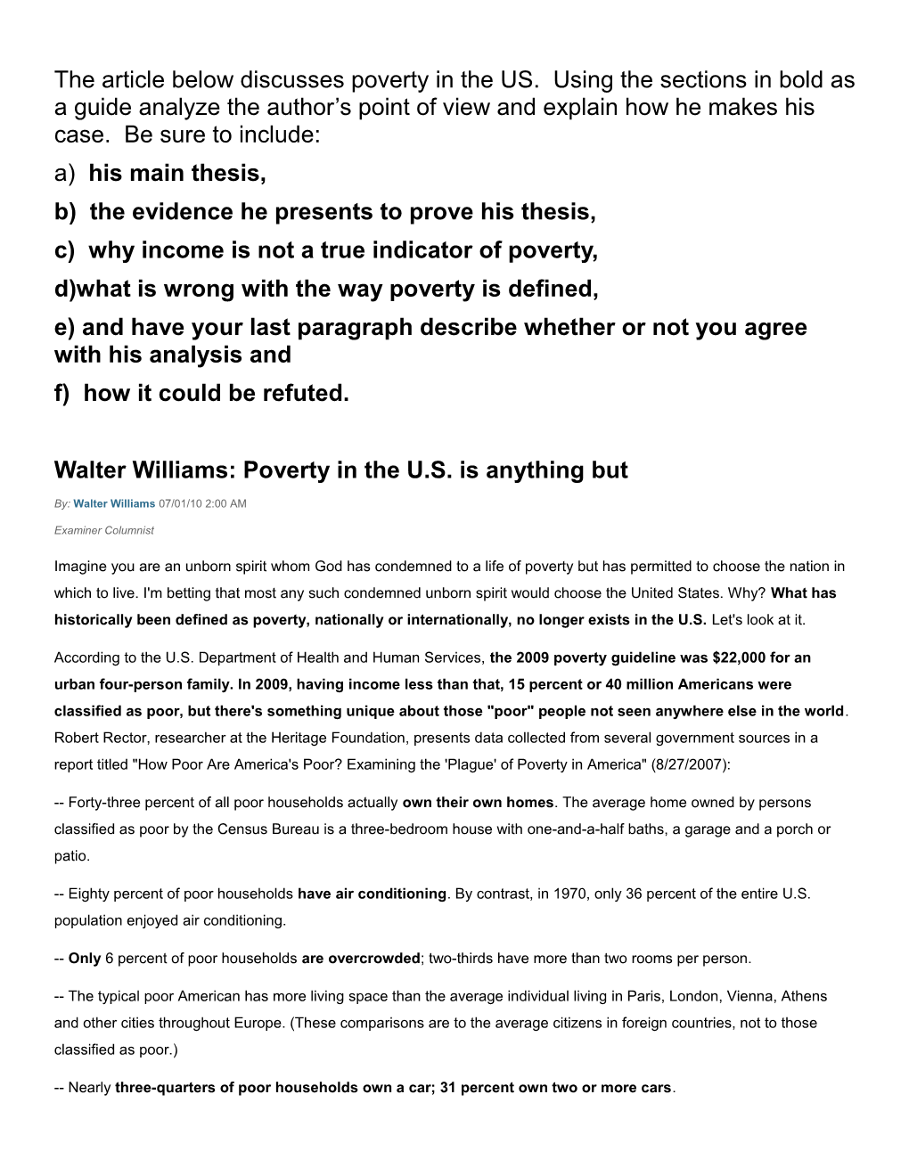Walter Williams: Poverty in the U