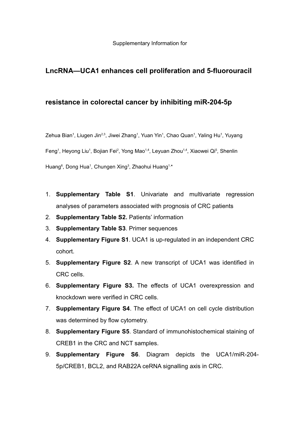 Lncrna UCA1 Enhances Cell Proliferation and 5-Fluorouracil Resistance in Colorectal Cancer