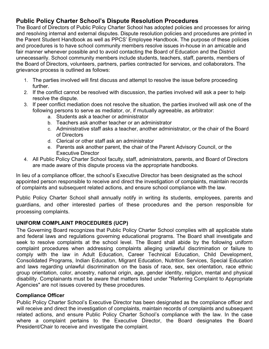 Public Policy Charter School S Dispute Resolution Procedures