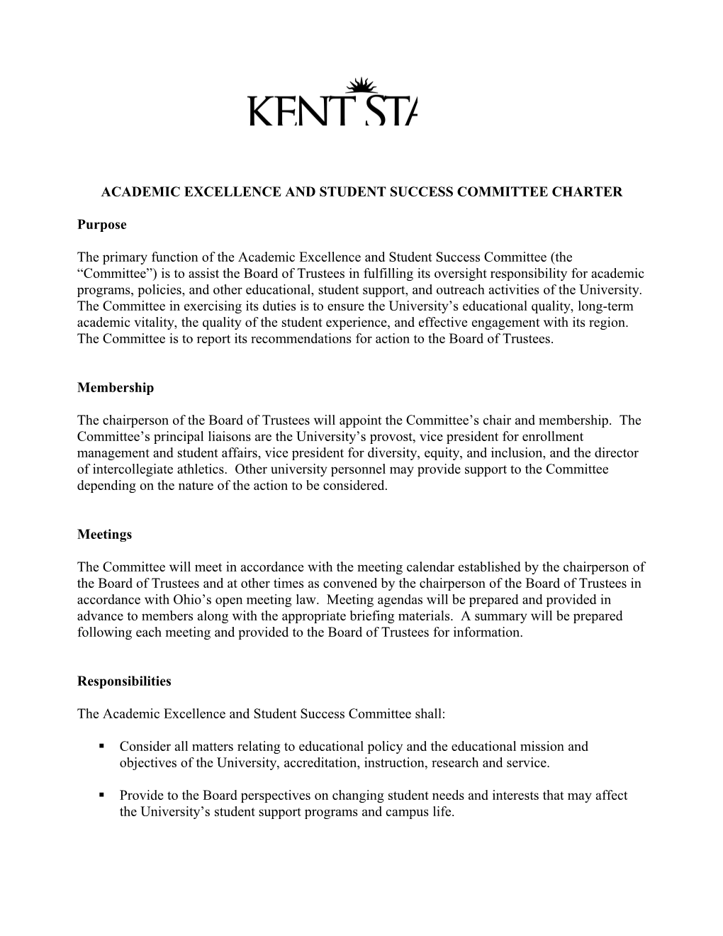 Academic Excellence and Student Success Committee Charter