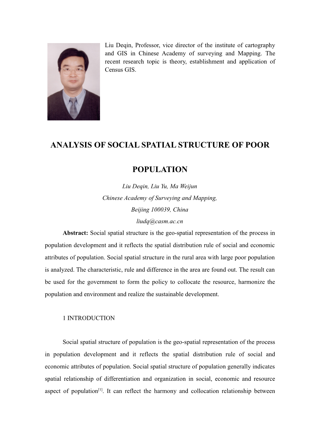 Analysis of Social Spatial Structure of Poor Population