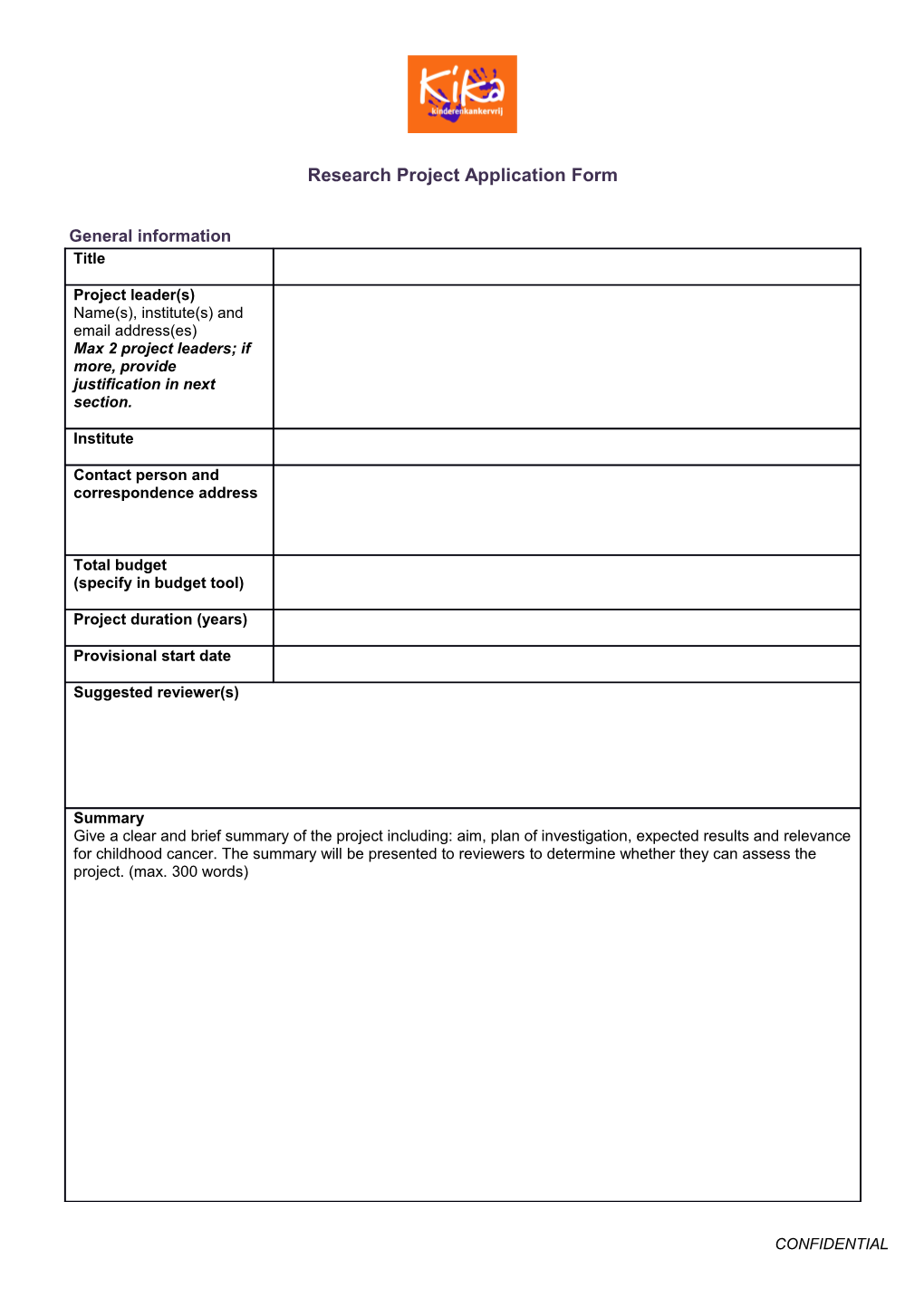 Research Projectapplication Form