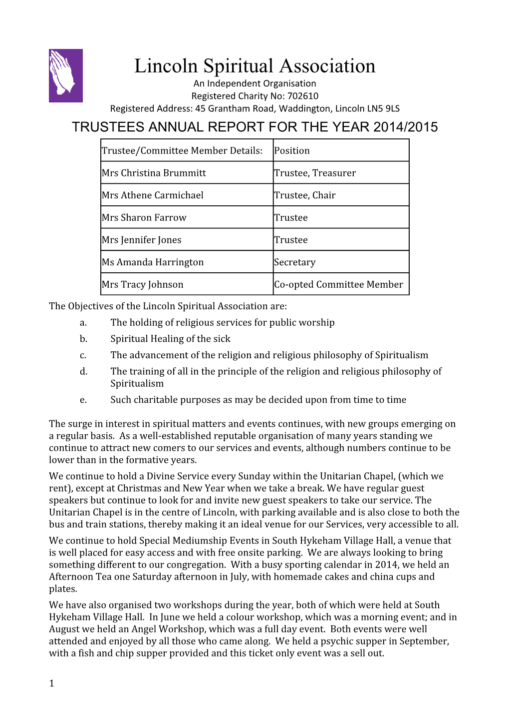 Trustees Annual Report for the Year 2014/2015