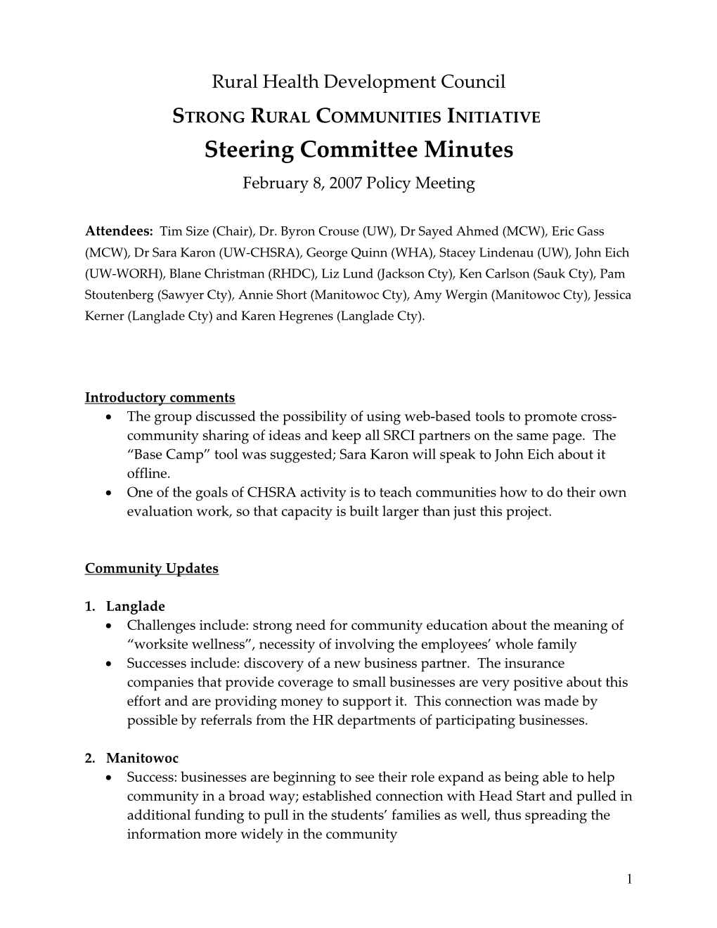 Notes from SRCI Policy Discussion 2/8