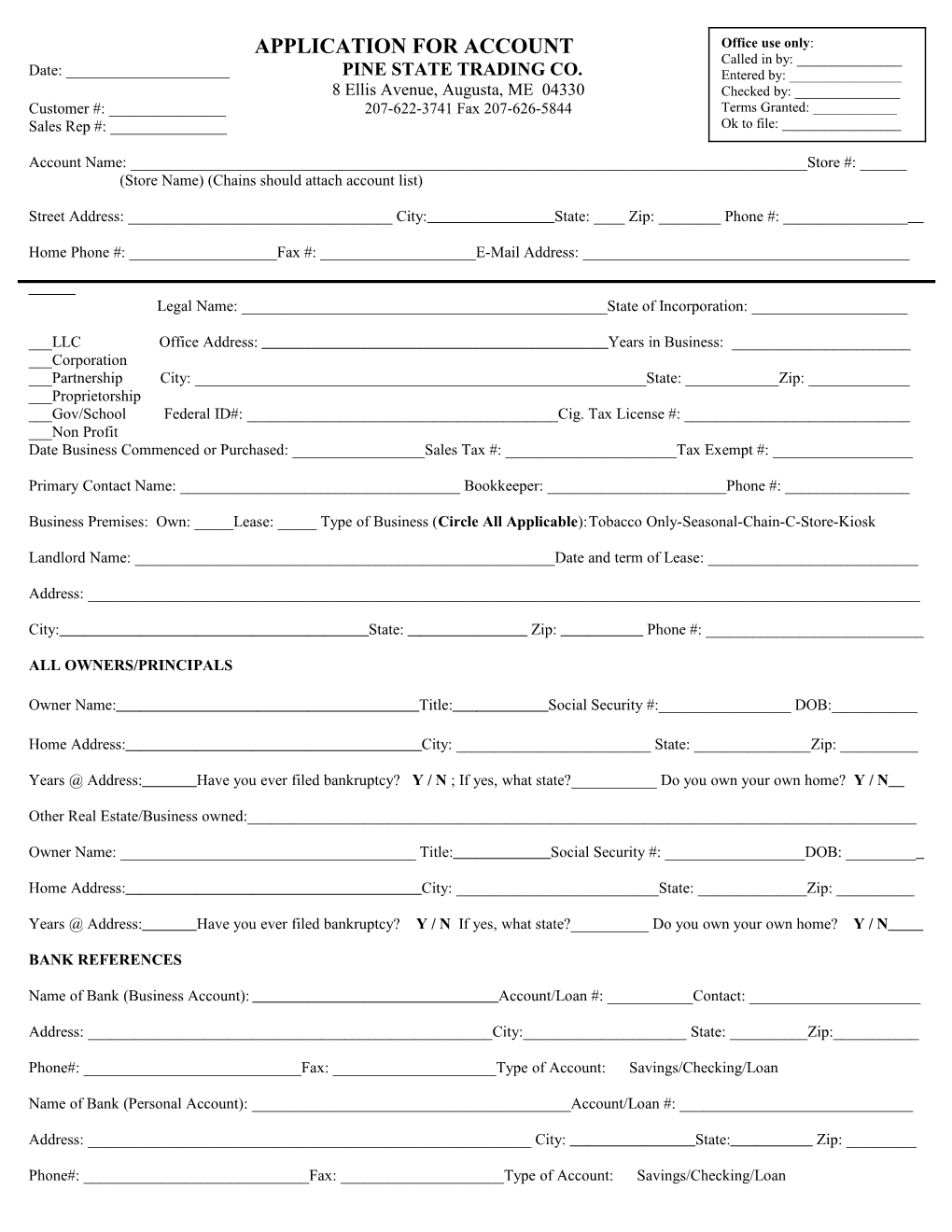 Application for Account