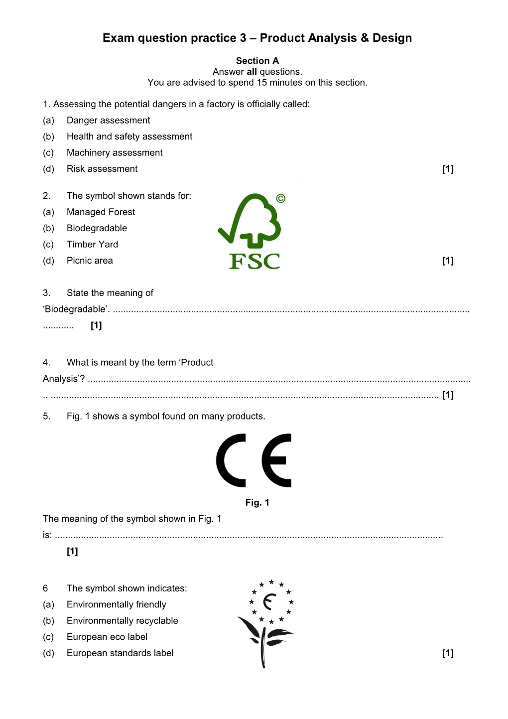 Exam Question Practice 3 Product Analysis & Design