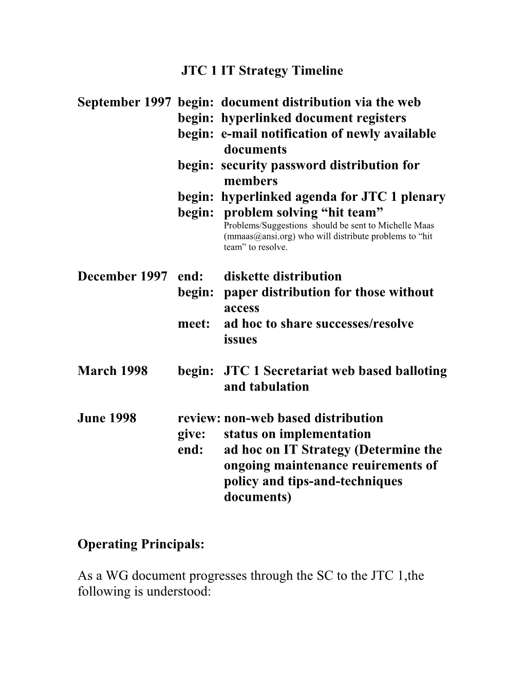 JTC 1 IT Strategy Timeline