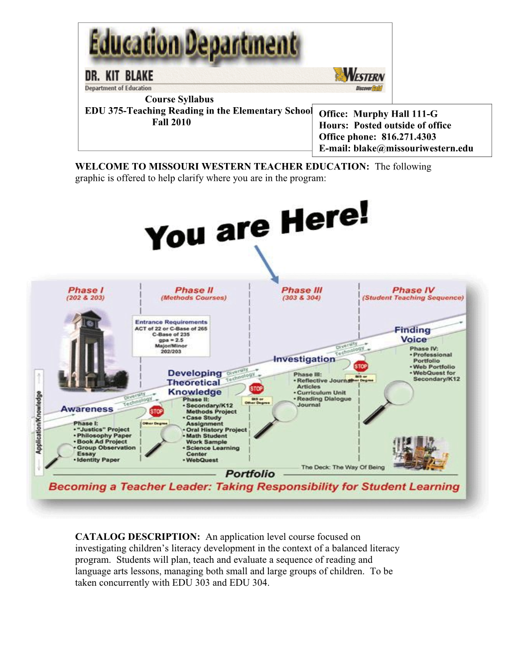 WELCOME to MISSOURI WESTERN TEACHER EDUCATION: the Following Graphic Is Offered to Help