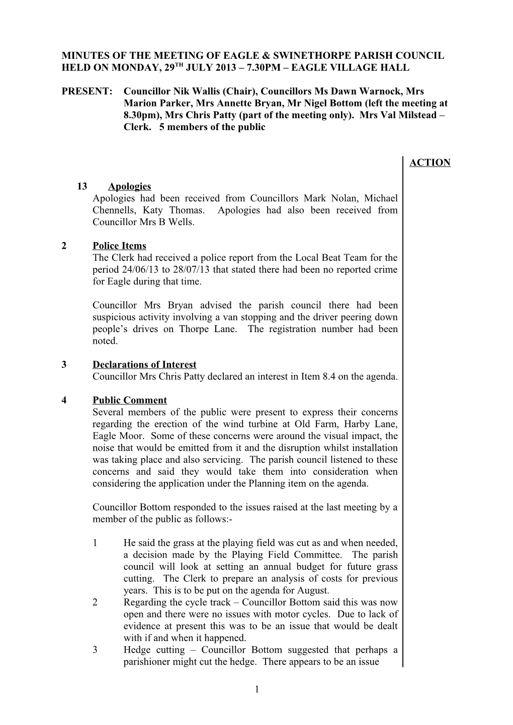 Minutes of the Meeting of Doddington & Whisby Parish Council Held on Monday