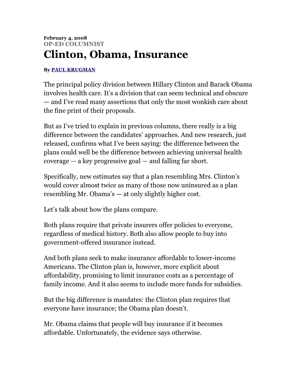 Clinton, Obama, Insurance
