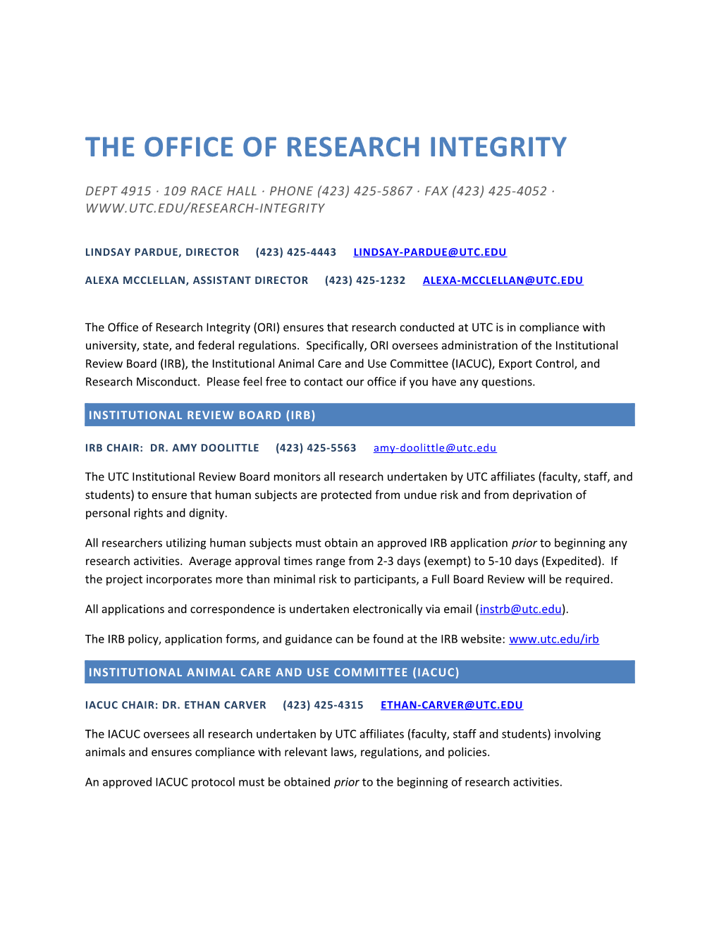 The Office of Research Integrity
