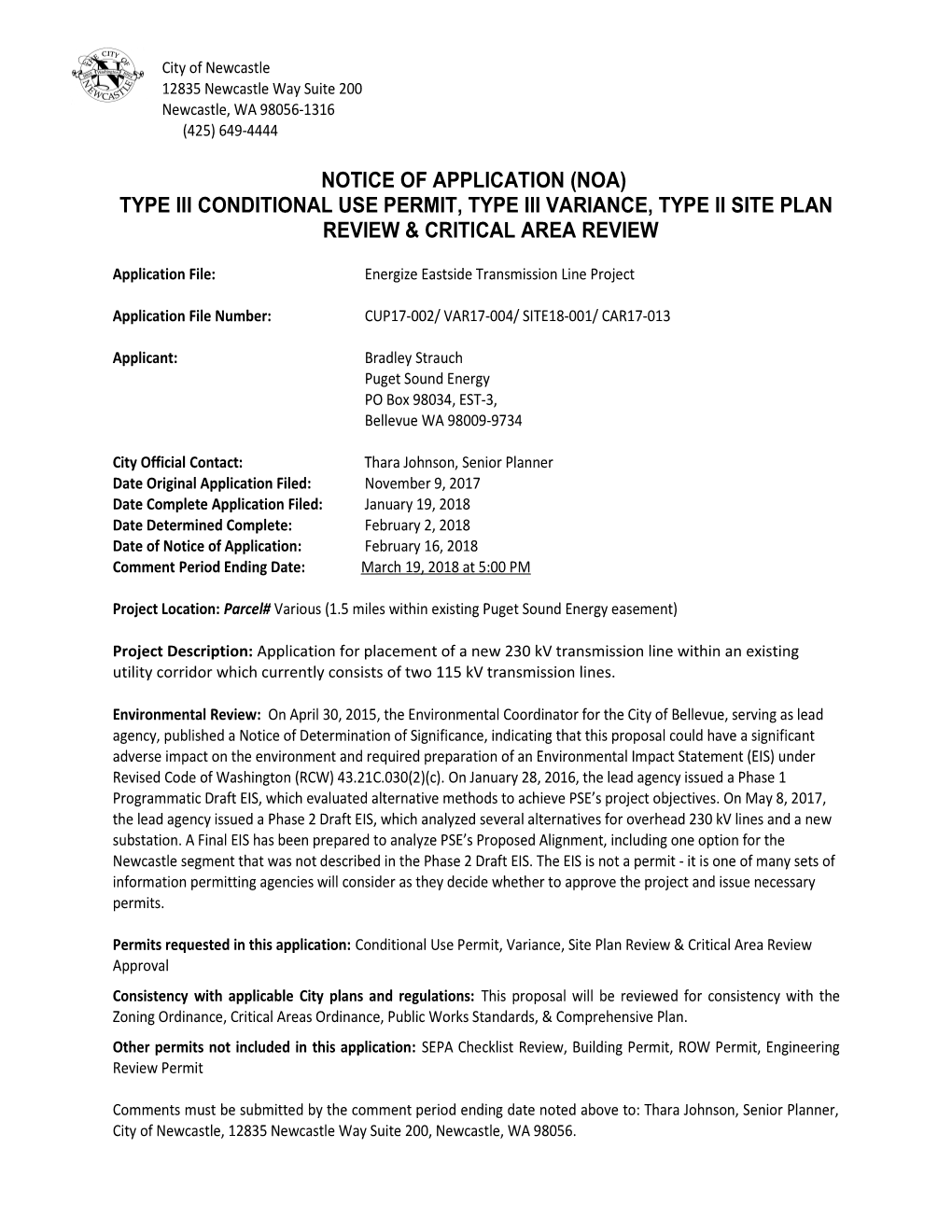 Notice of Application (Noa)