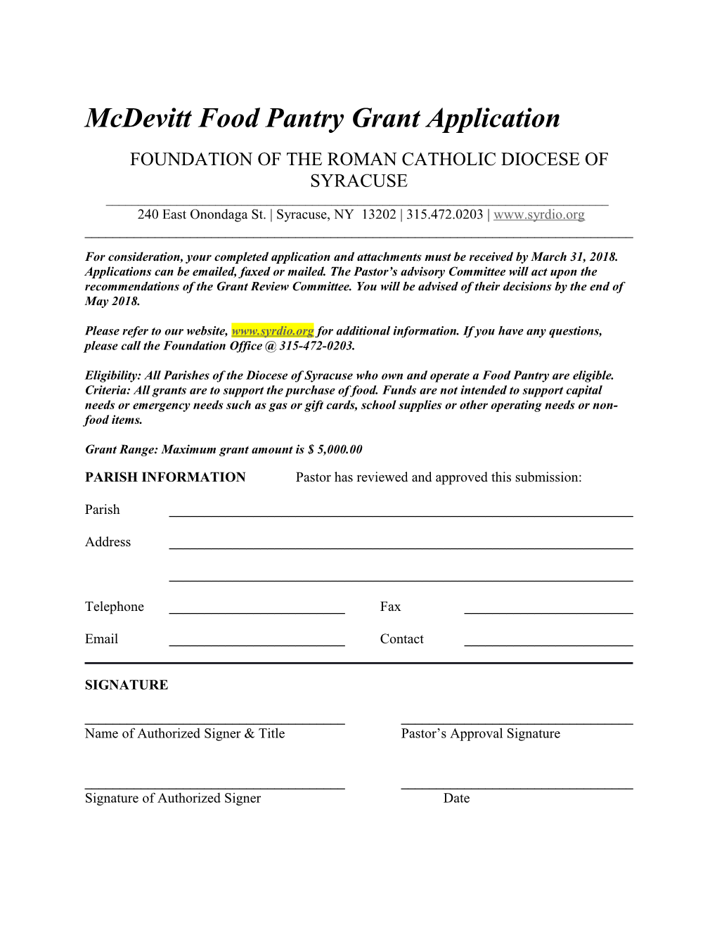 Mcdevitt Food Pantrygrant Application