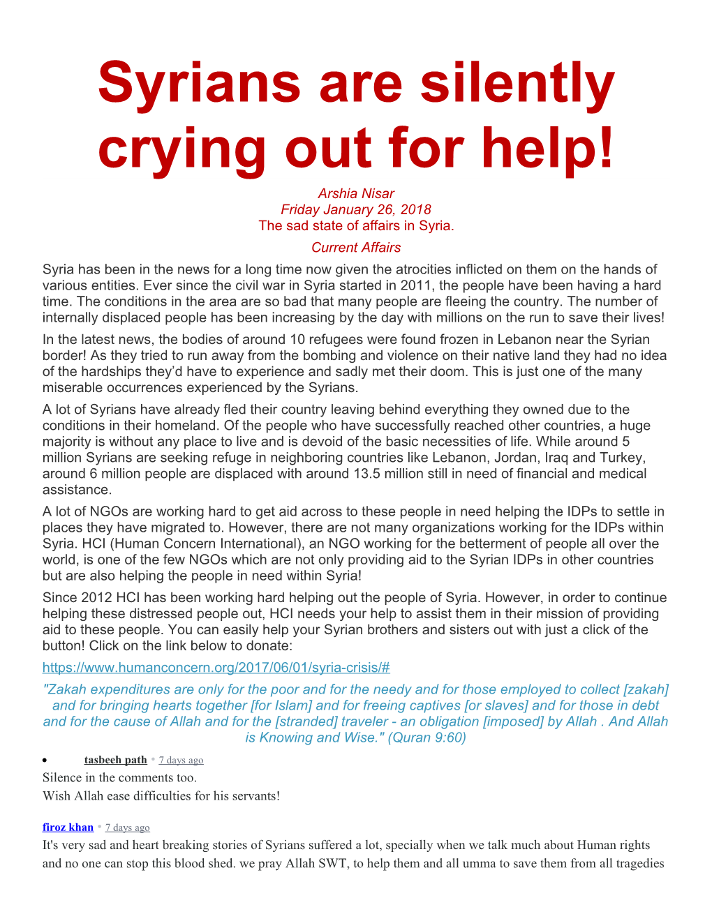 Syrians Are Silently Crying out for Help!