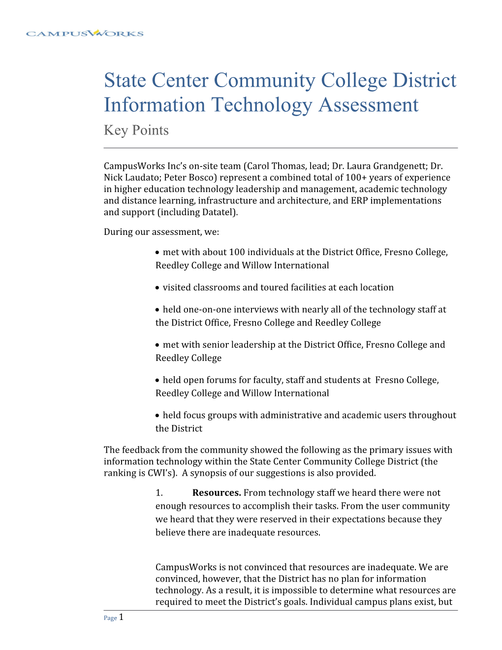 State Center Community College District Information Technology Assessment