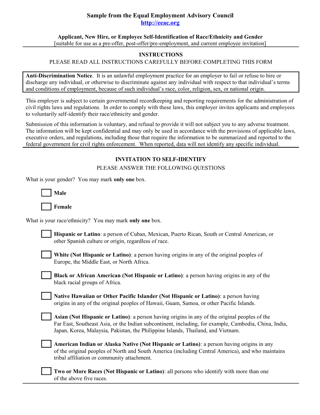 EEAC Race, Ethnicity, and Gender Self-ID Template