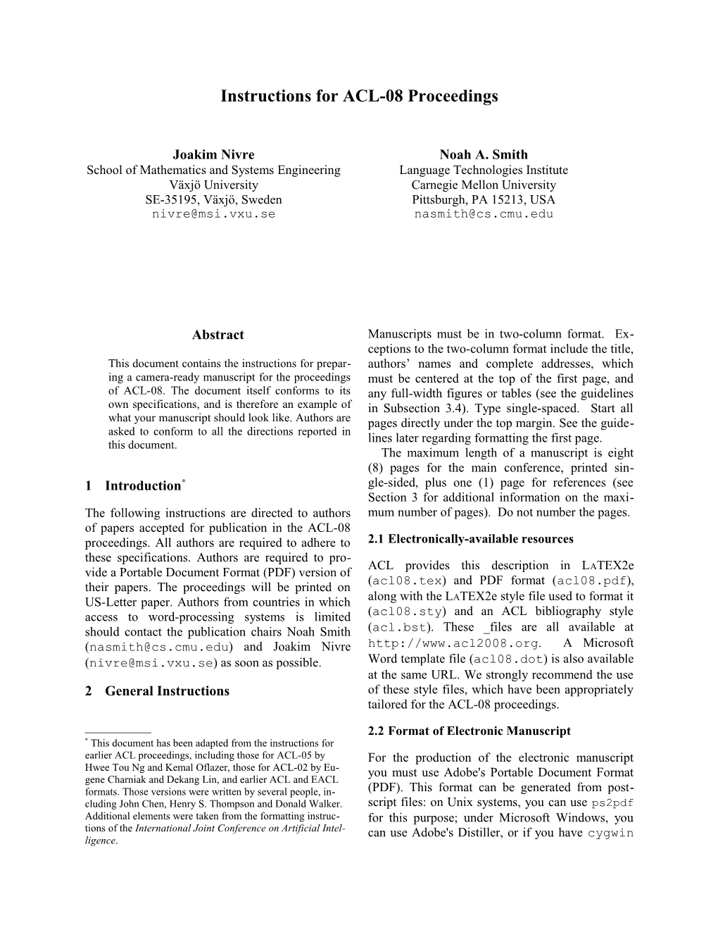 Instructions for ACL-08 Proceedings