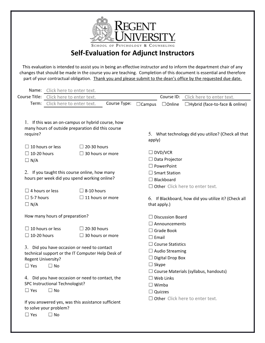 Self-Evaluation for Adjunct Instructors
