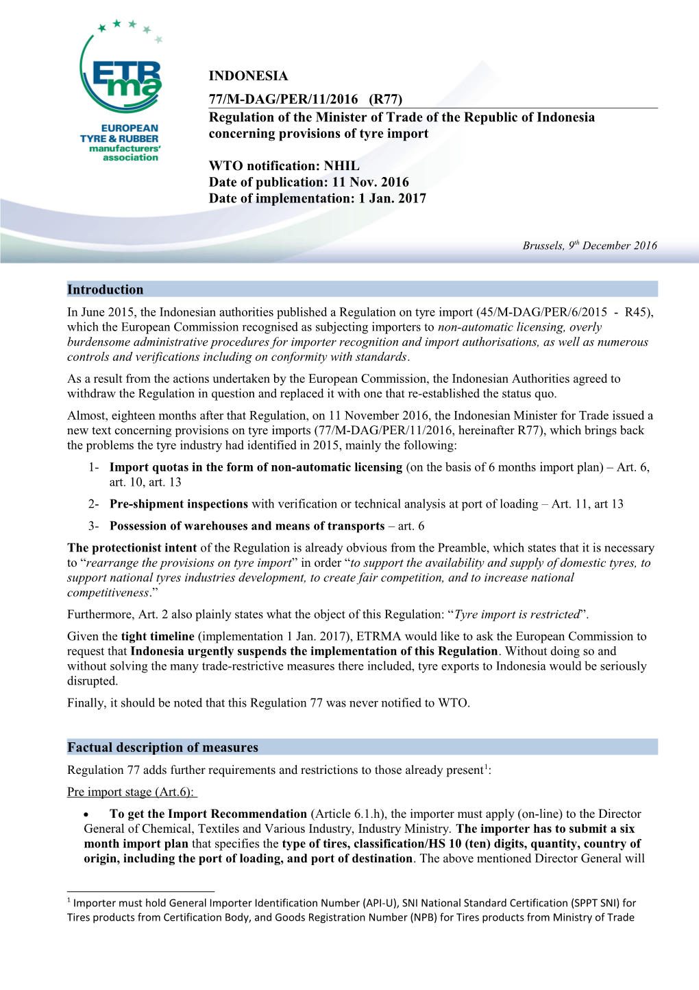 Regulation of the Minister of Trade of the Republic of Indonesia Concerning Provisions