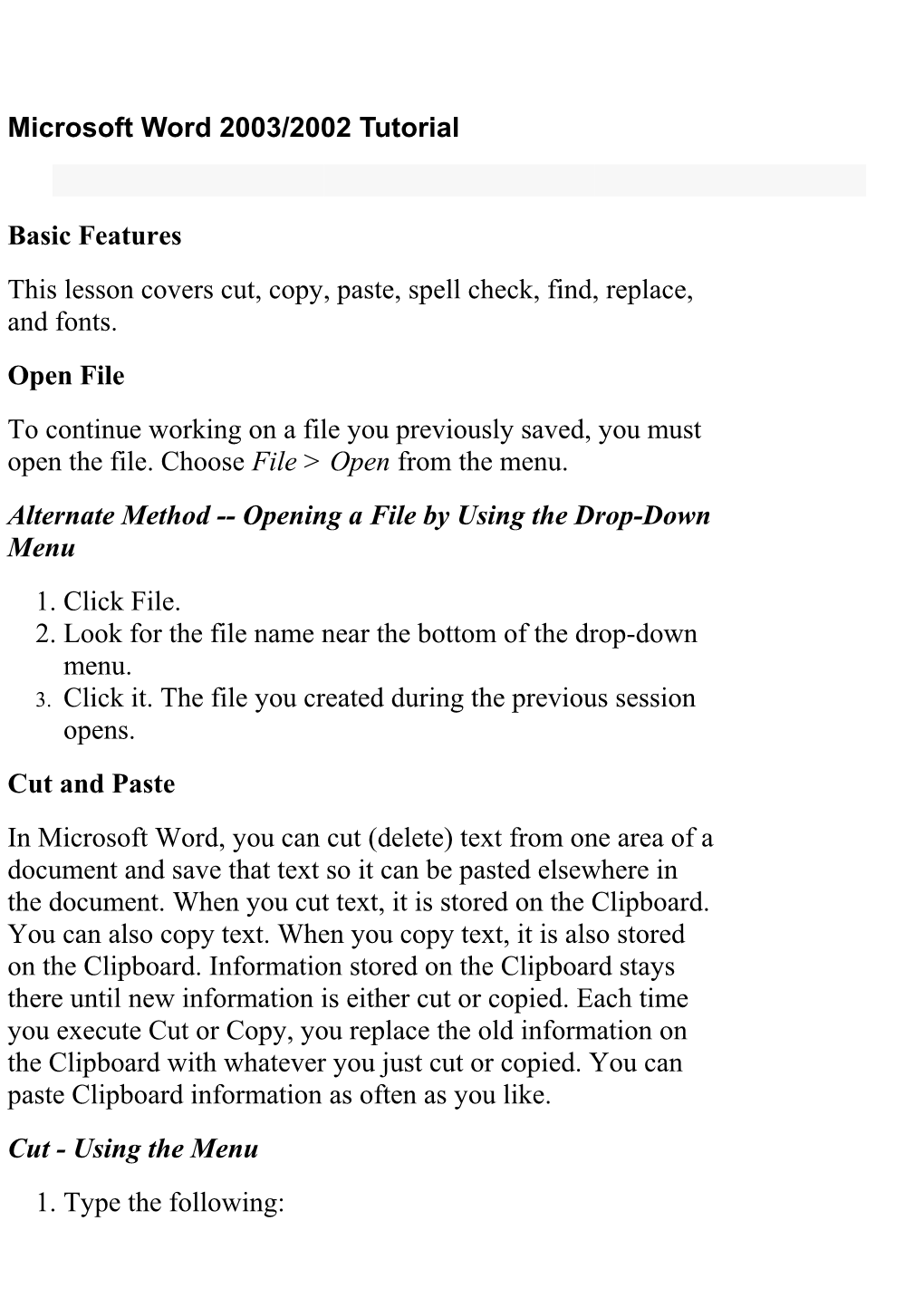 Microsoft Word 2003/2002 Tutorial