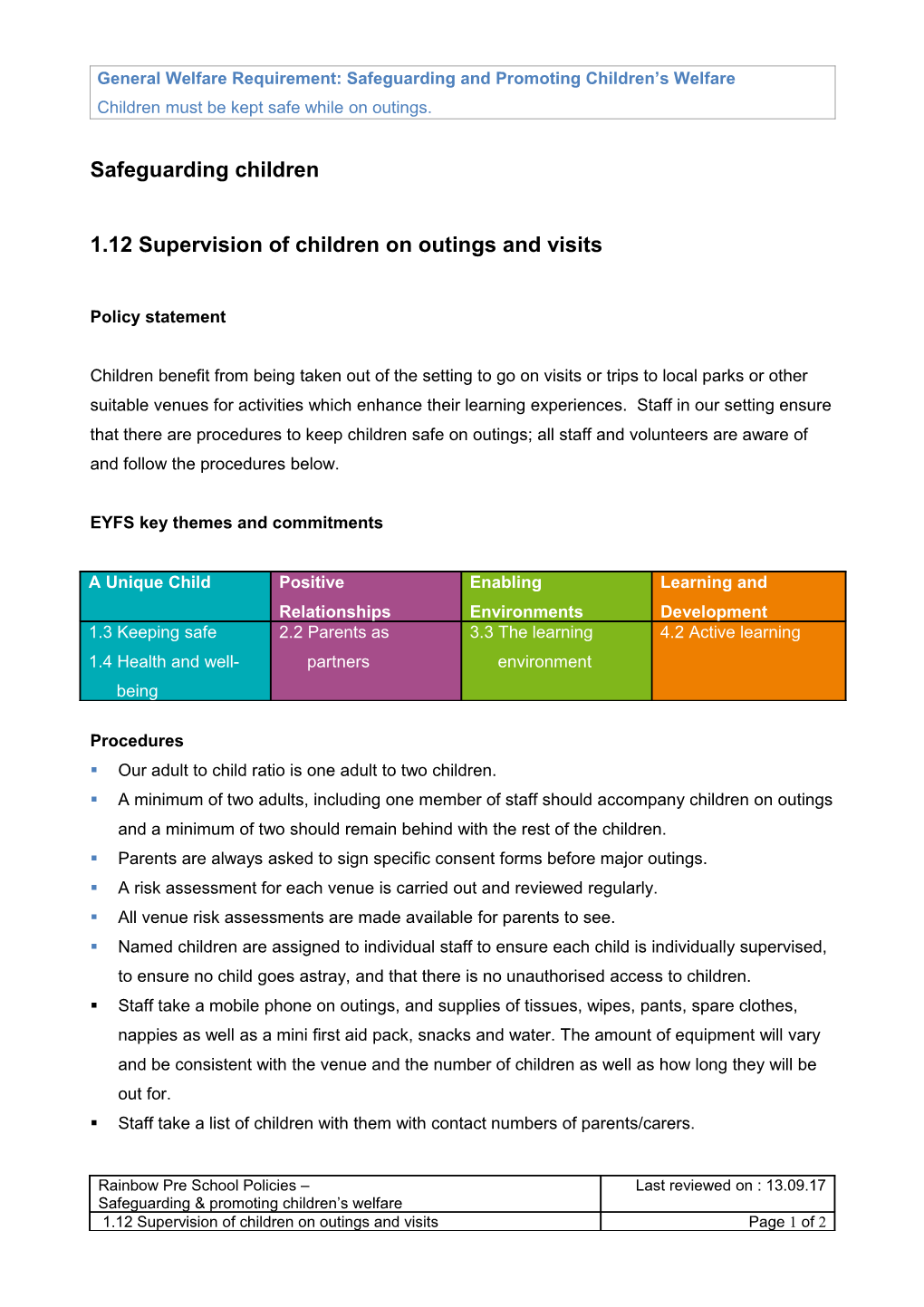 General Welfare Requirement: Safeguarding and Promoting Children S Welfare