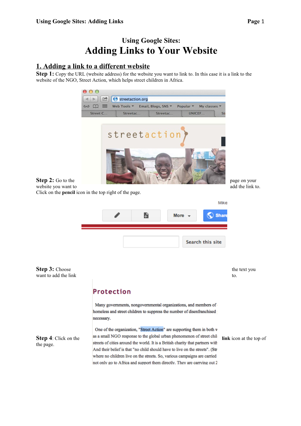 Using Google Sites: Adding Linkspage 1