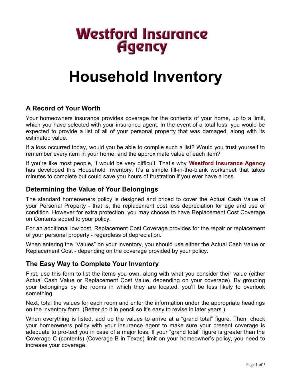 Household Inventory