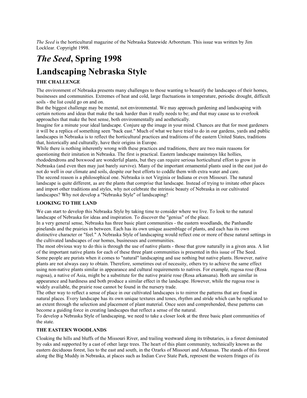 The Seed, Spring 1998