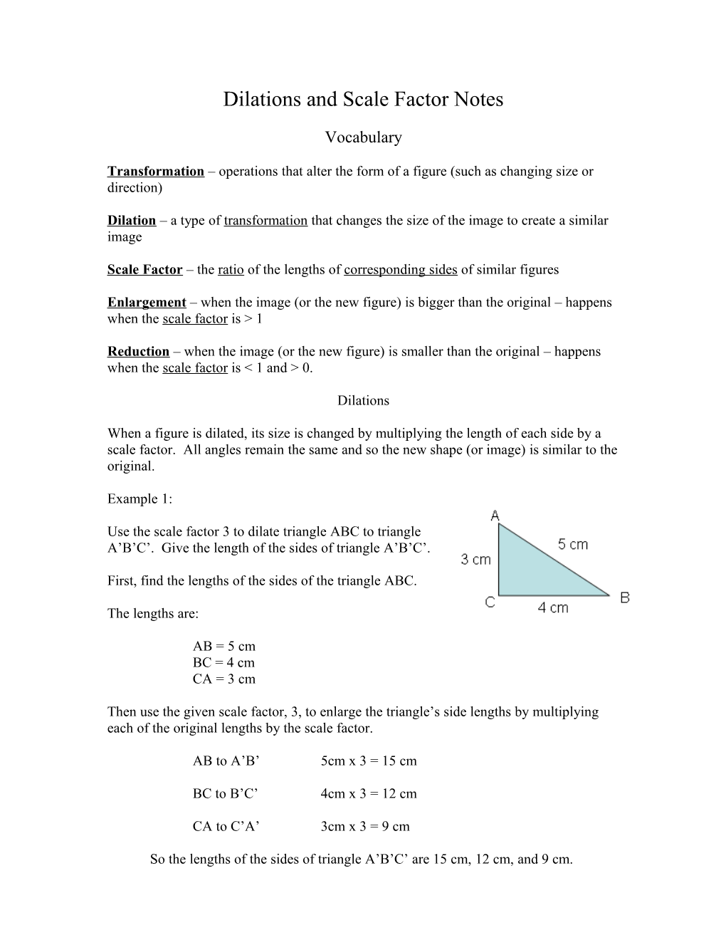 Dilations and Scale Factor Notes