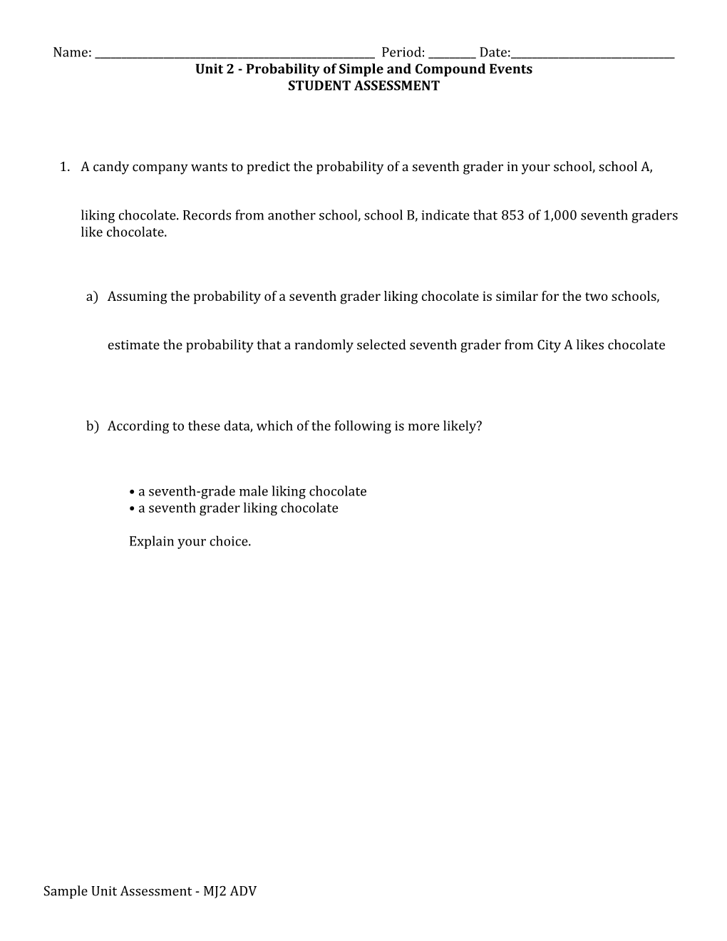 Unit 2 - Probability of Simple and Compound Events