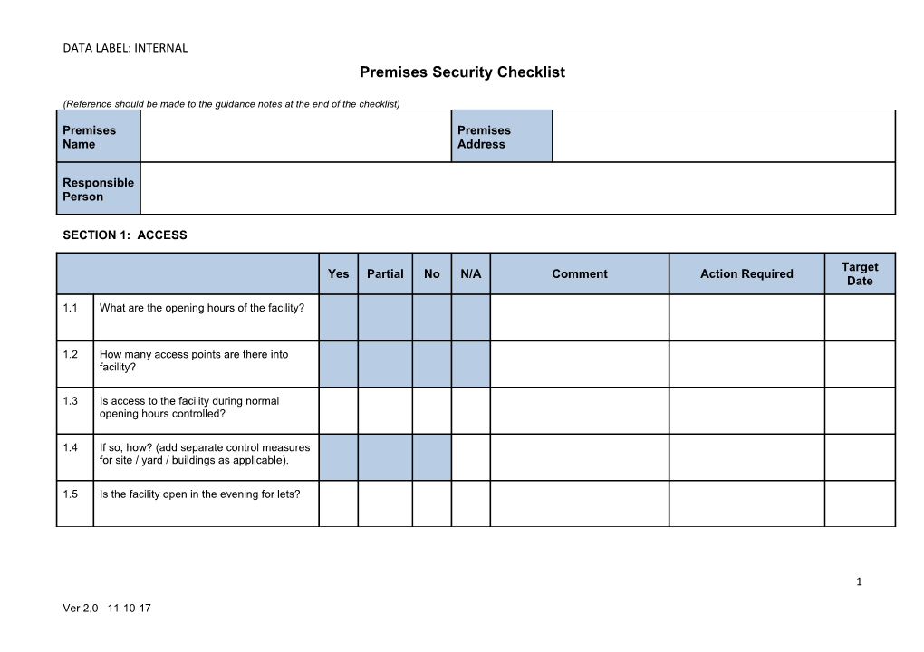 Business Security Checklist Robbery RiskAssessmentAnswering Yes to the Questions Below