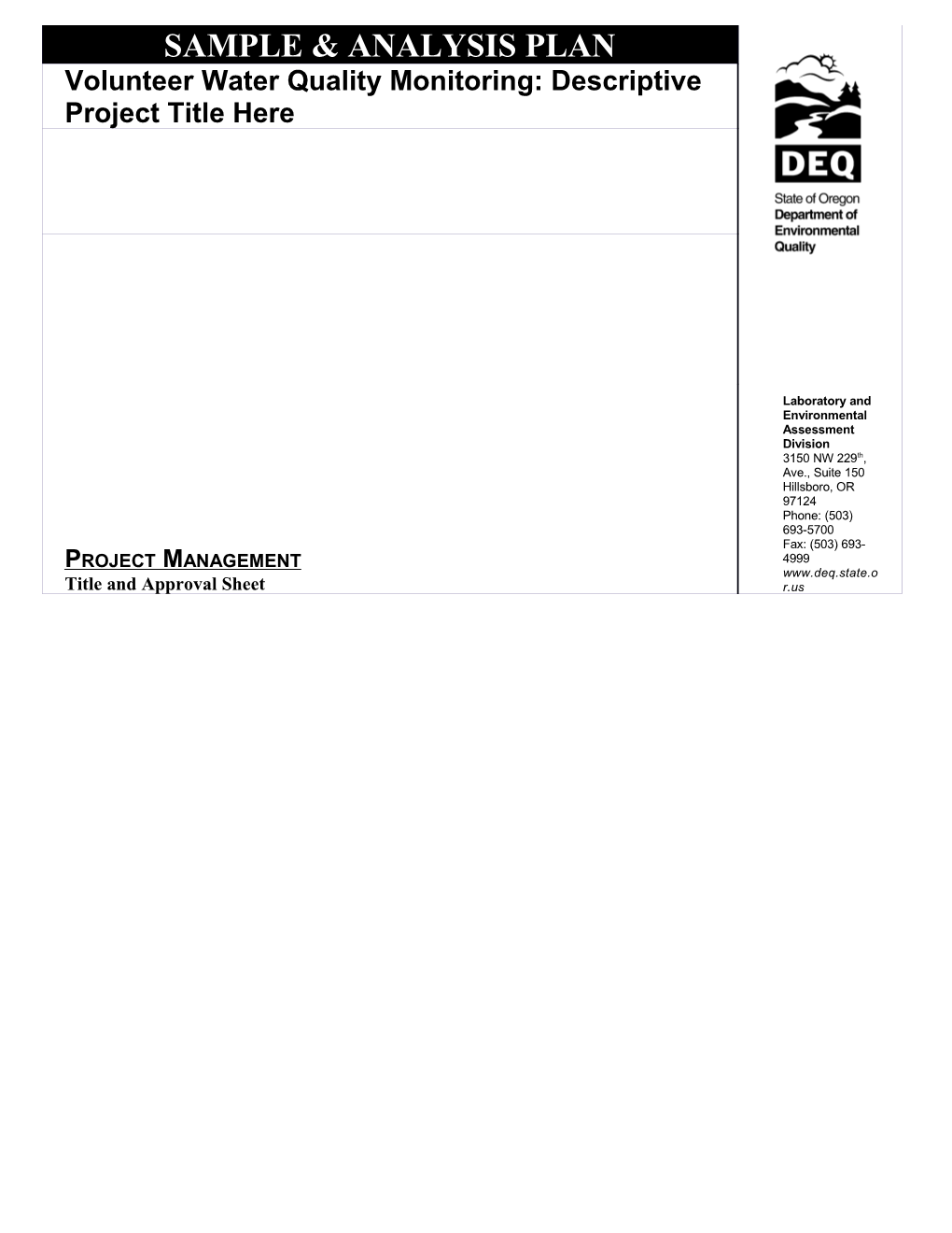 Volunteer Monitoring Sampling Analysis Plan Template