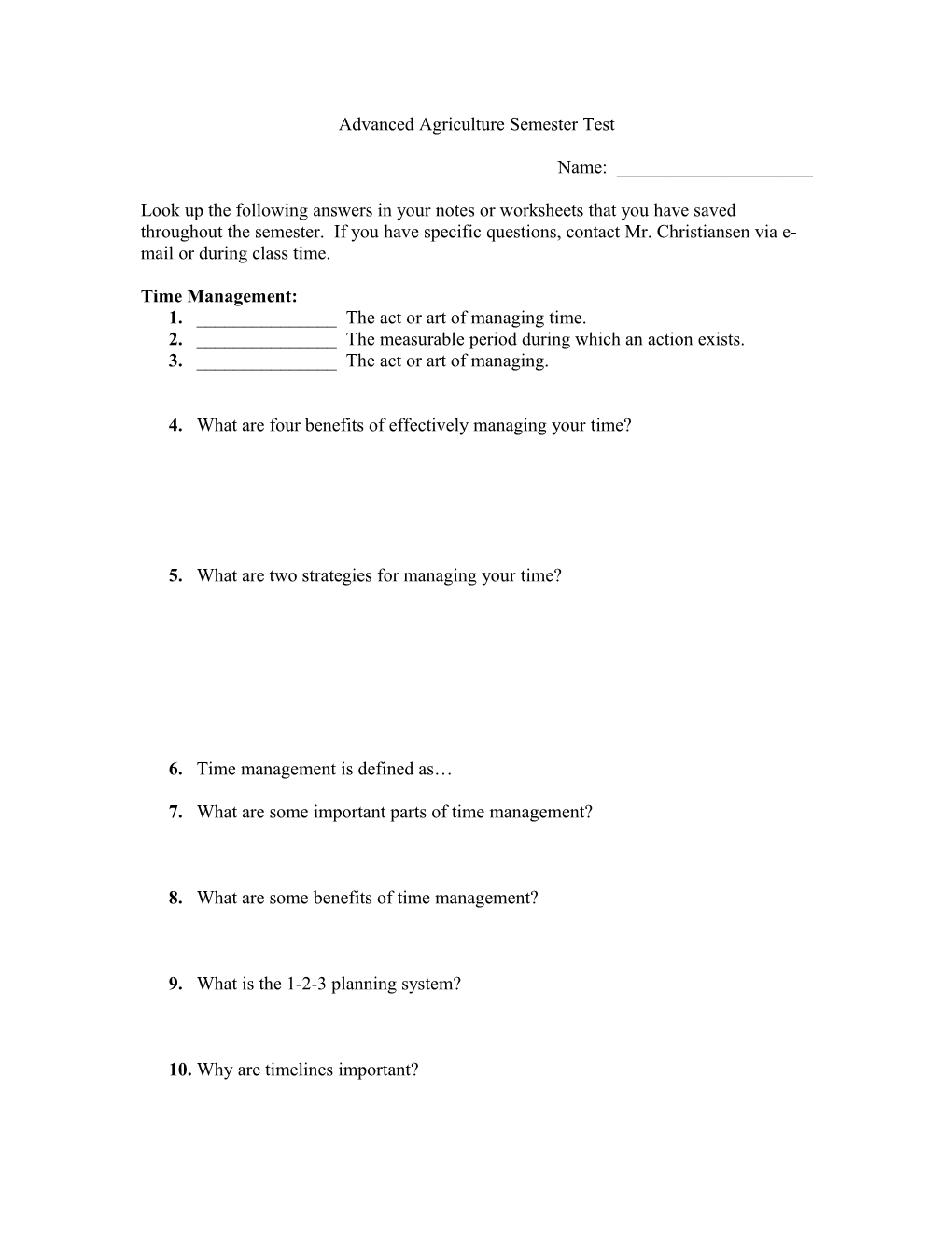 Advanced Agriculture Semester Test