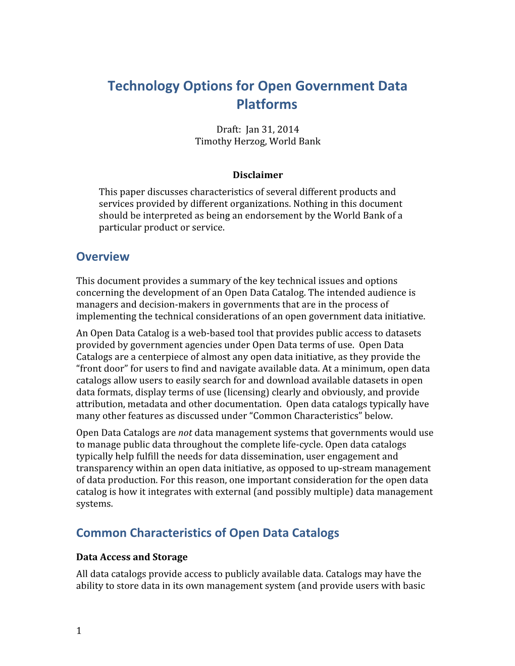 Technology Options for Open Government Data Platforms