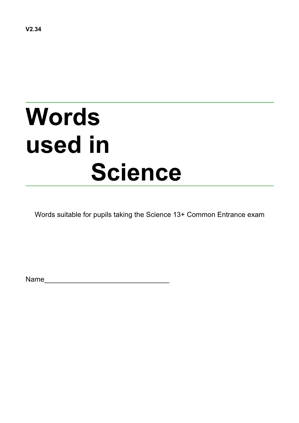 Words Suitable for Pupils Taking the Science 13+ Common Entrance Exam