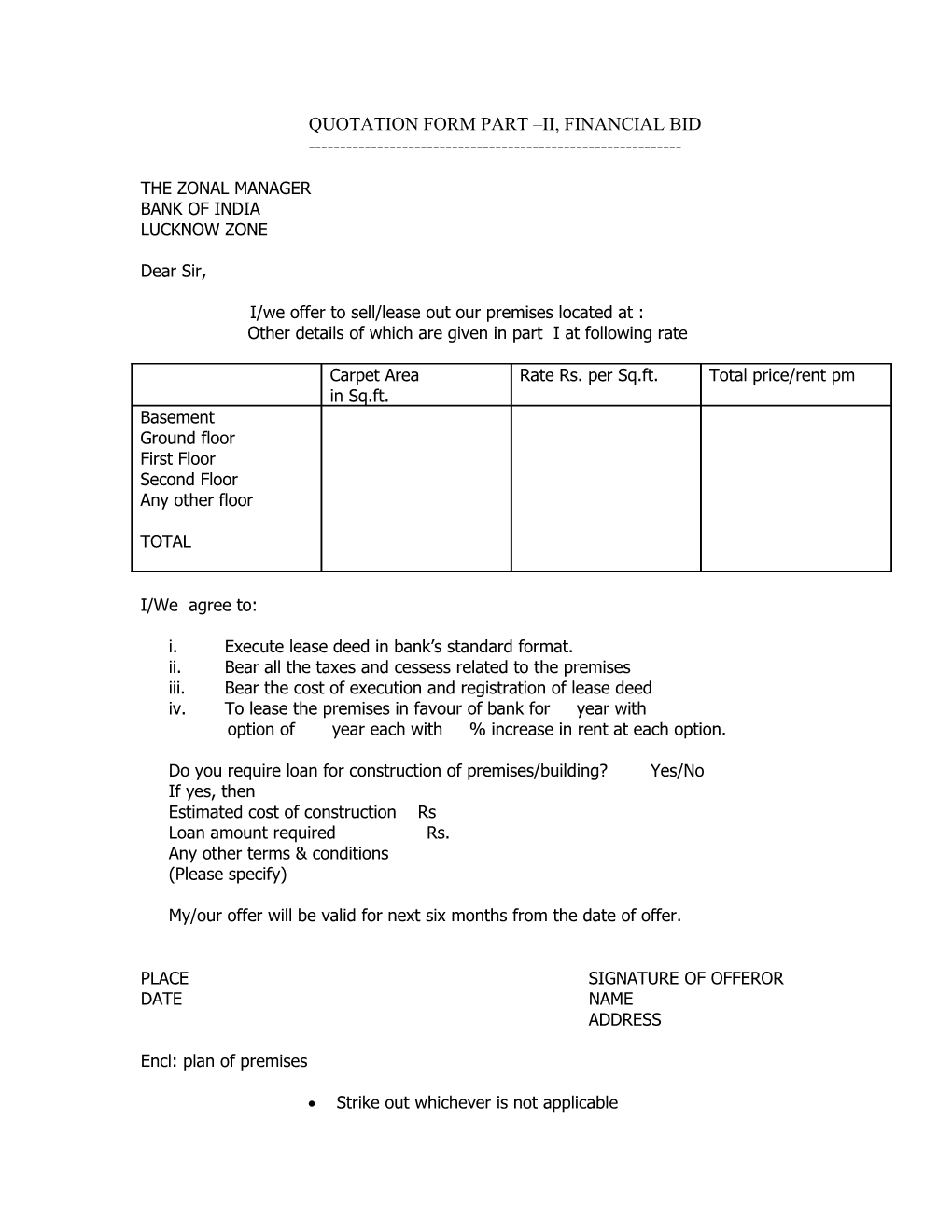 Quotation Form Part Ii, Financial Bid