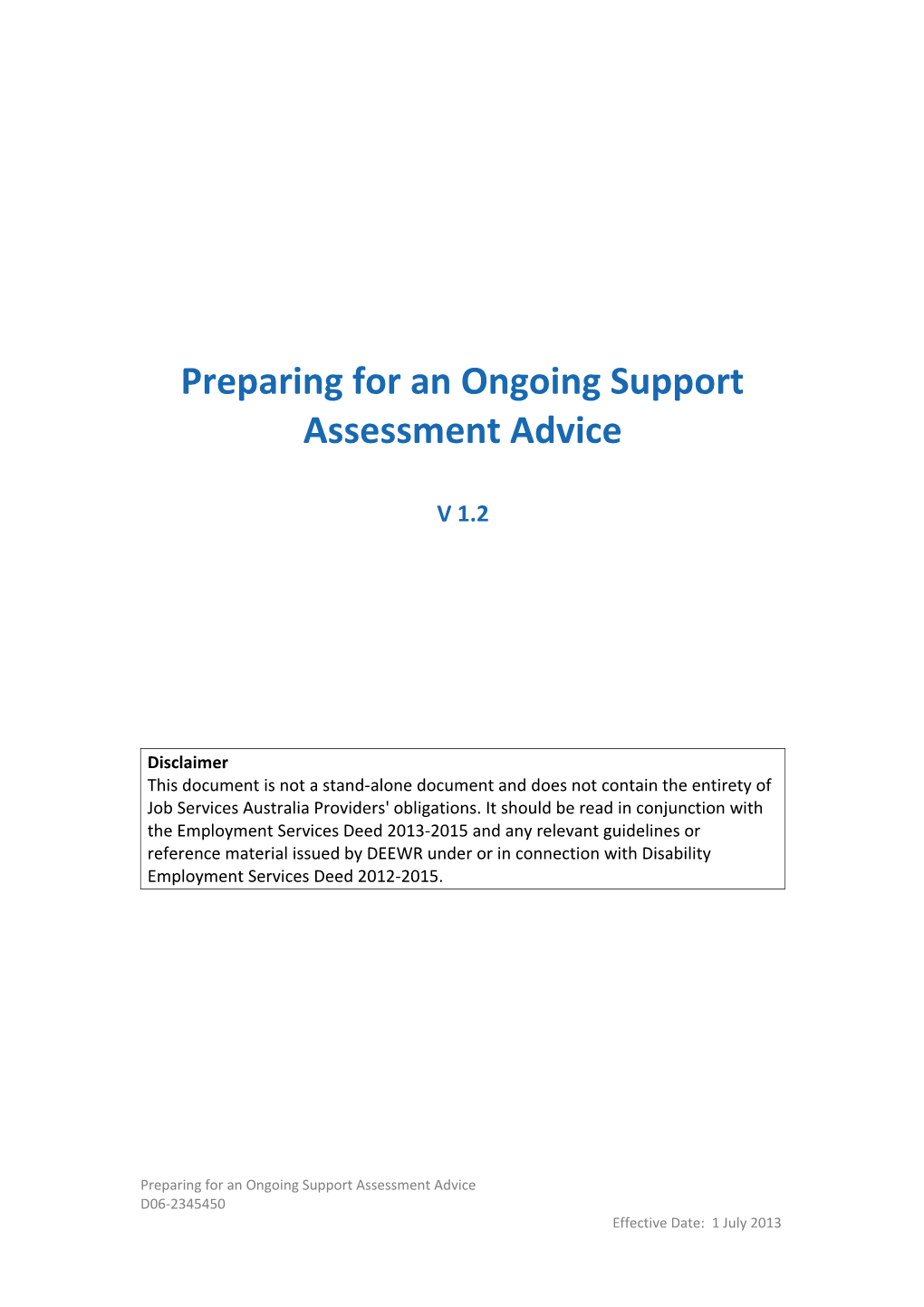 Preparing for an Ongoing Support Assessment Advice