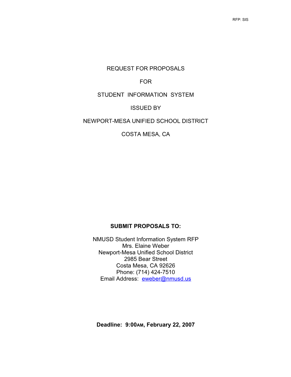 Newport-Mesa Unified School District Rfp: Sis