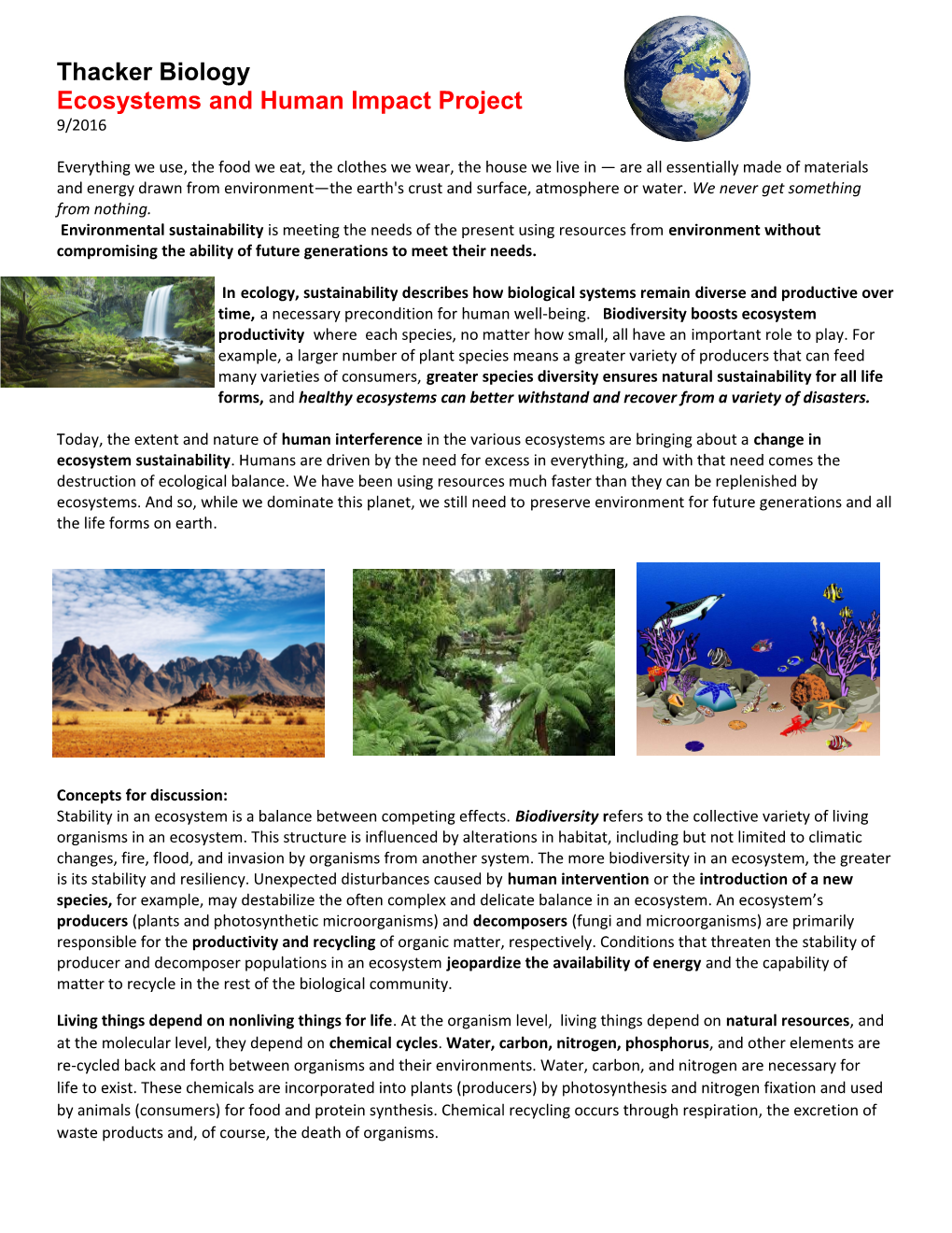 Ecosystems and Human Impact Project