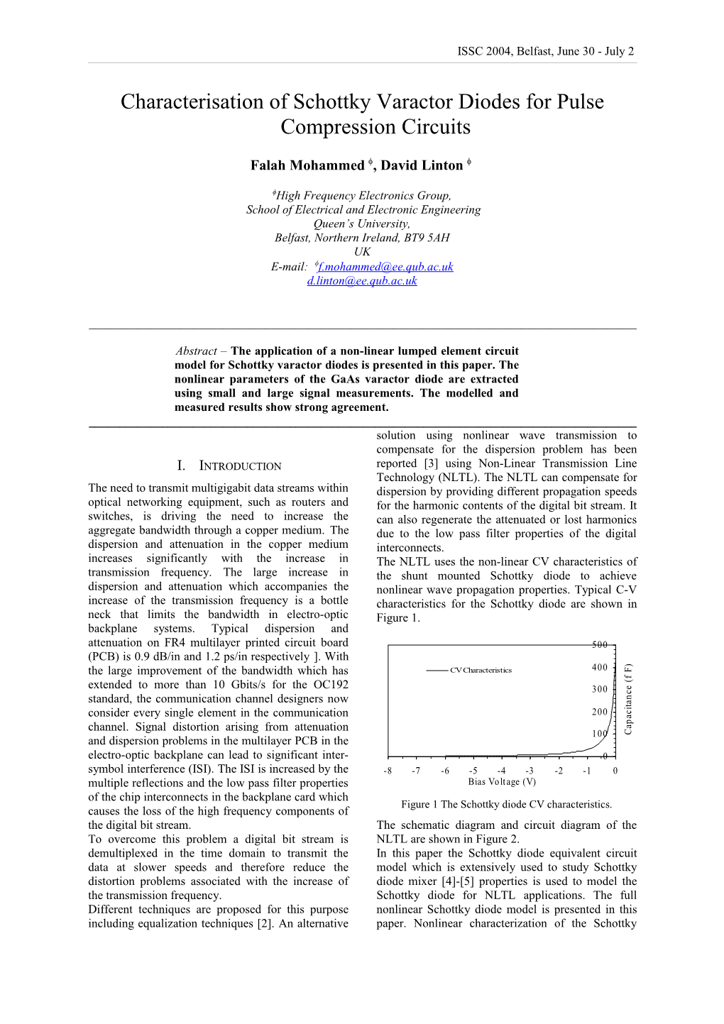 Characterisation of Schottky Varactor Diodes for Pulse Compression Circuits